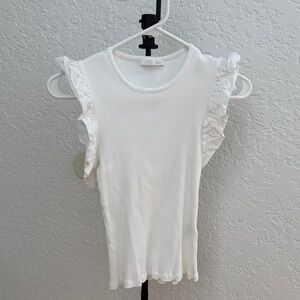 ZARA White Ruffled and Ribbed Sleeveless Women's Top